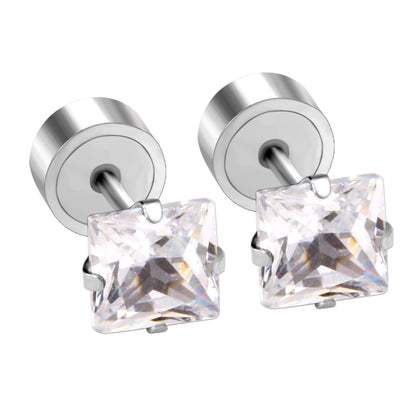 3mm - 5mm Steel Color Square Diamond Tap Plug Earrings asonjewelry
