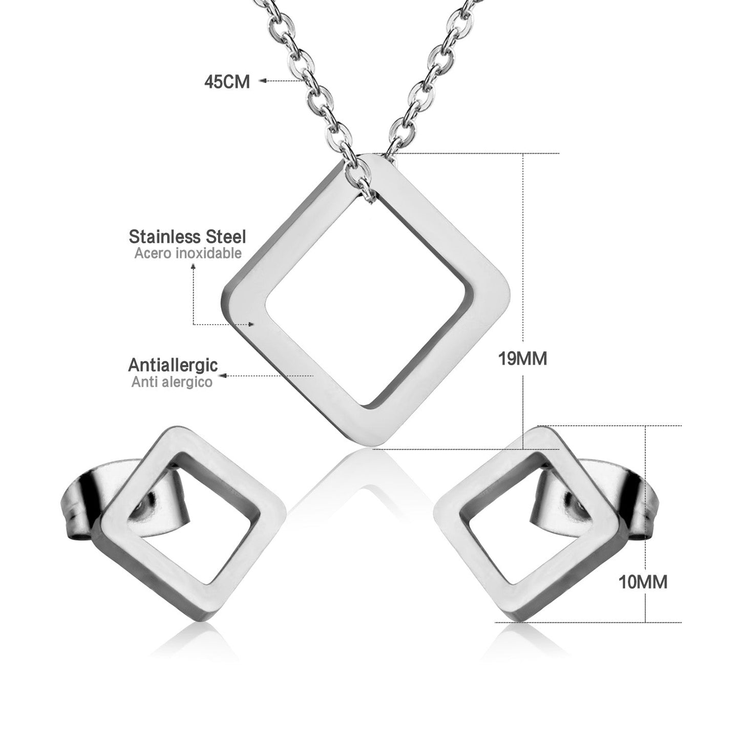 Gold/Steel Minimalist Glossy Wisp Square Jewelry Set asonjewelry