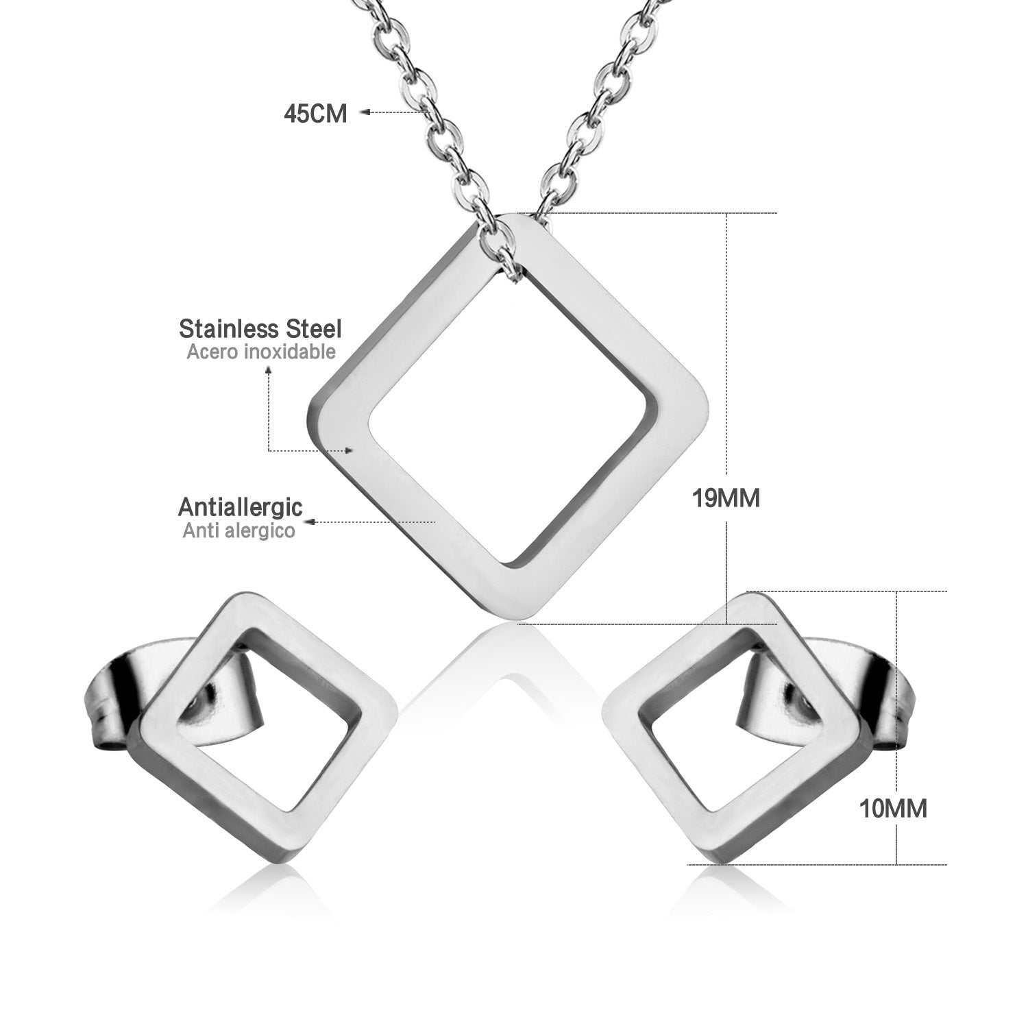 Gold/Steel Minimalist Glossy Wisp Square Jewelry Set asonjewelry
