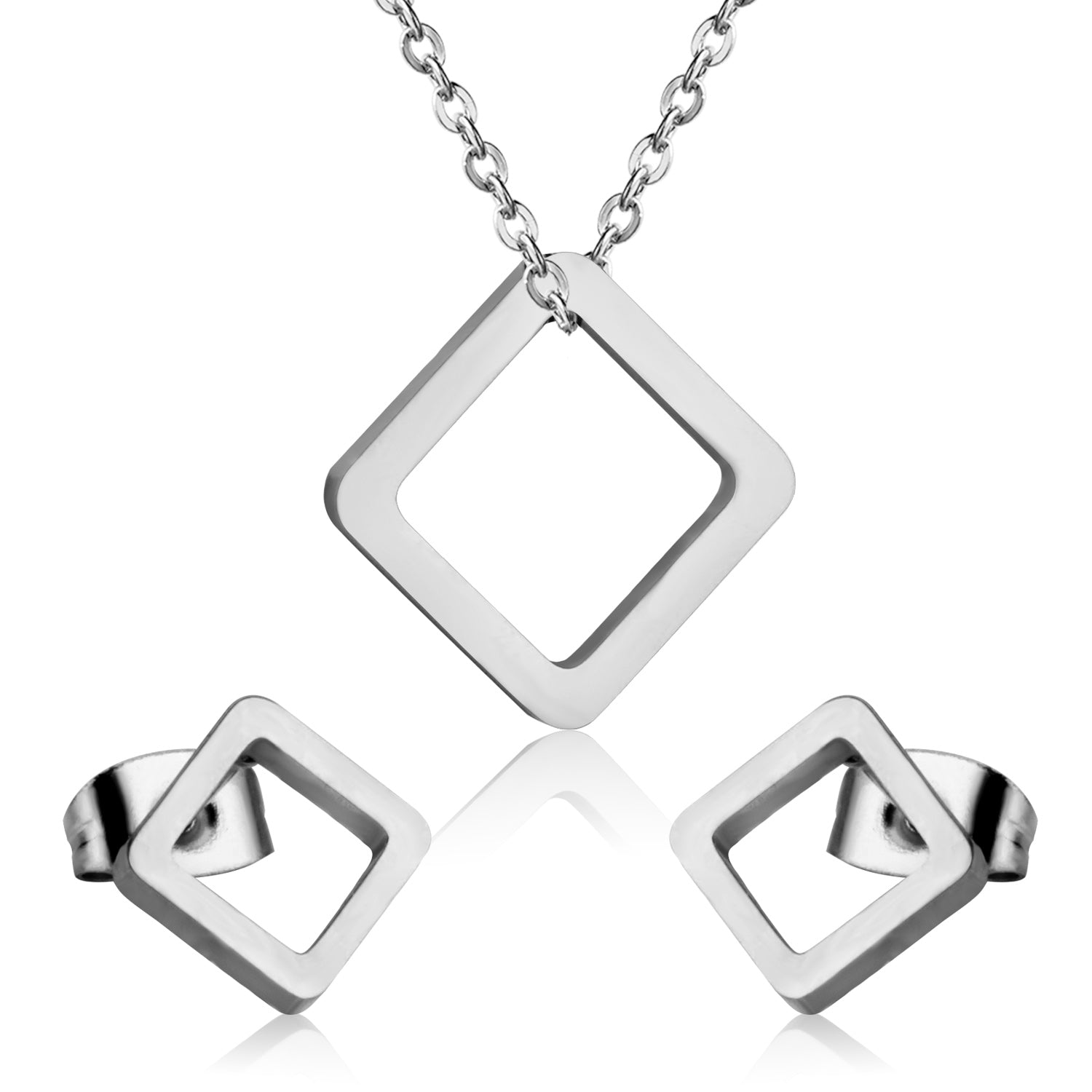 Gold/Steel Minimalist Glossy Wisp Square Jewelry Set asonjewelry