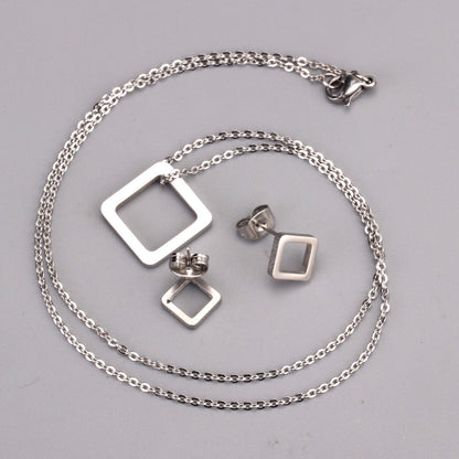 Gold/Steel Minimalist Glossy Wisp Square Jewelry Set asonjewelry