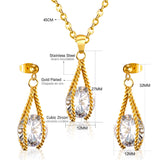 Steel/Gold Simple with Oversized Diamond Pendant Jewelry Set