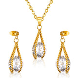 Steel/Gold Simple with Oversized Diamond Pendant Jewelry Set