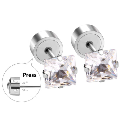 3mm - 5mm Steel Color Square Diamond Tap Plug Earrings asonjewelry