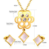 Gold Flower with Square Pendant Surface Set with Seashells Jewelry Set