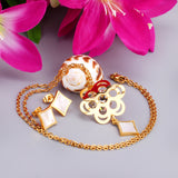 Gold Flower with Square Pendant Surface Set with Seashells Jewelry Set