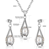 Steel/Gold Simple with Oversized Diamond Pendant Jewelry Set