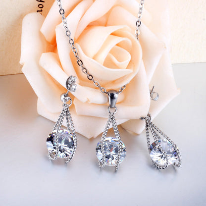 Steel/Gold Simple with Oversized Zircon Pendant Jewelry Set asonjewelry