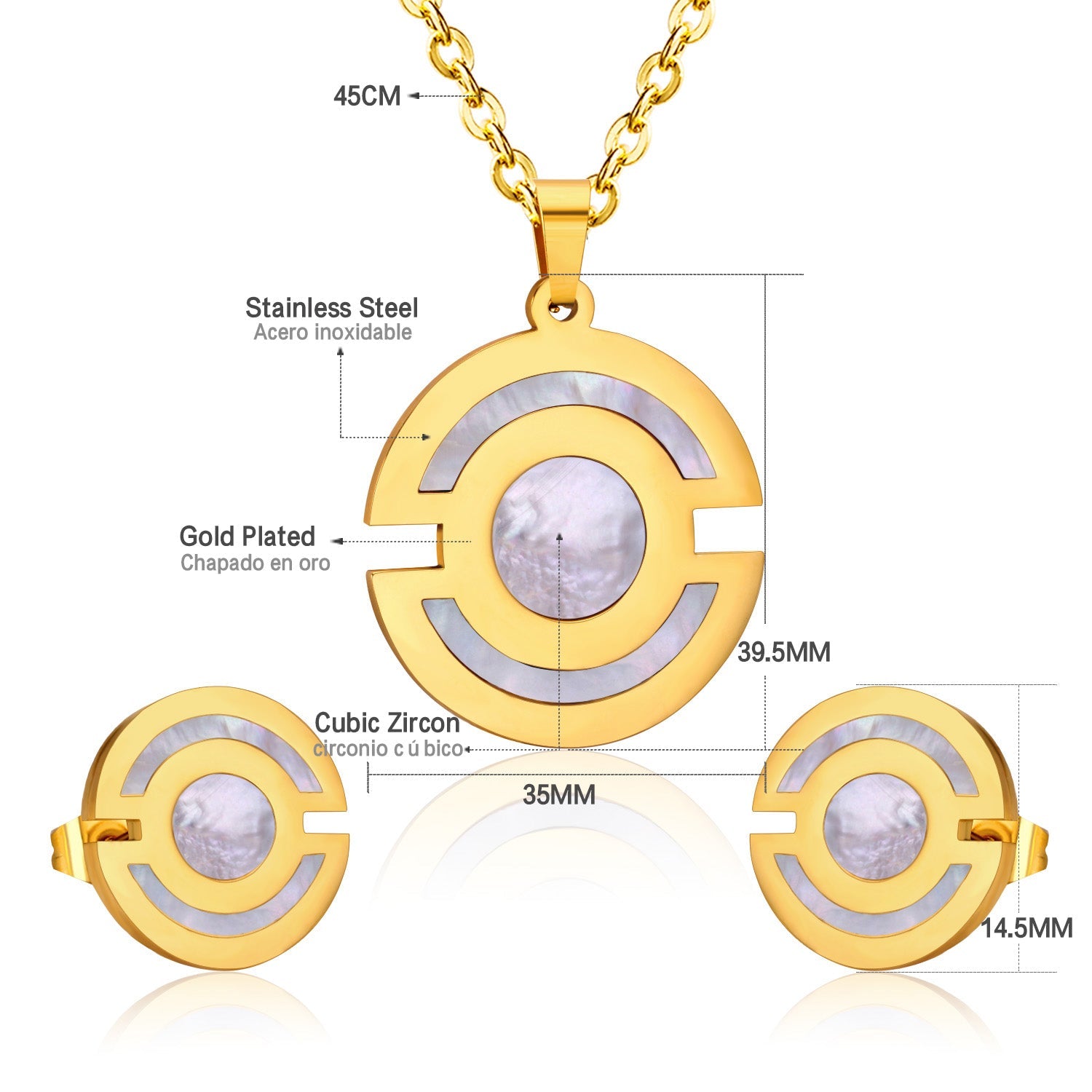 Gold Round Pendant with Two Xichang Scalloped Sticky Shells Jewelry Set asonjewelry