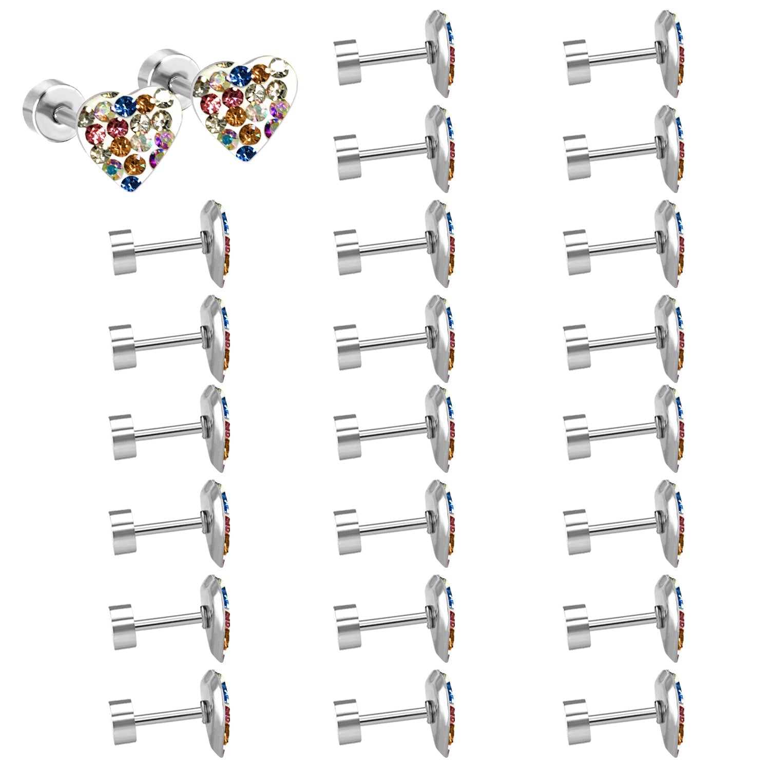 12 pairs 9mm steel/golden heart shaped sludge mix/five colors/white white sludge screw plugs asonjewelry