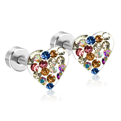 12 pairs 9mm steel/golden heart shaped sludge mix/five colors/white white sludge screw plugs asonjewelry