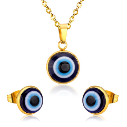 Gold/Steel Simple Style Single Blue Eye Bead Jewelry Set asonjewelry