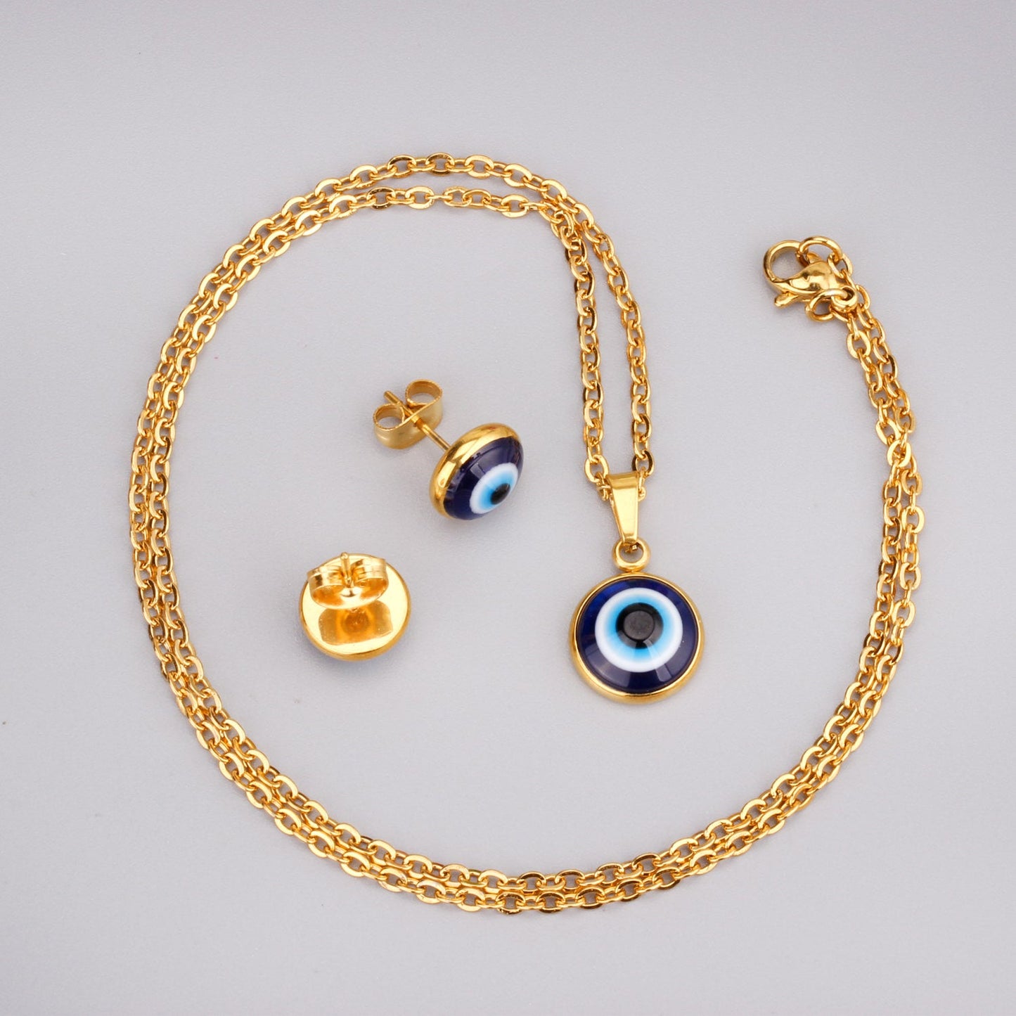 Gold/Steel Simple Style Single Blue Eye Bead Jewelry Set asonjewelry