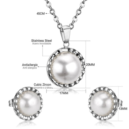 Gold/steel half pearl standing on top of round cake jewelry set asonjewelry