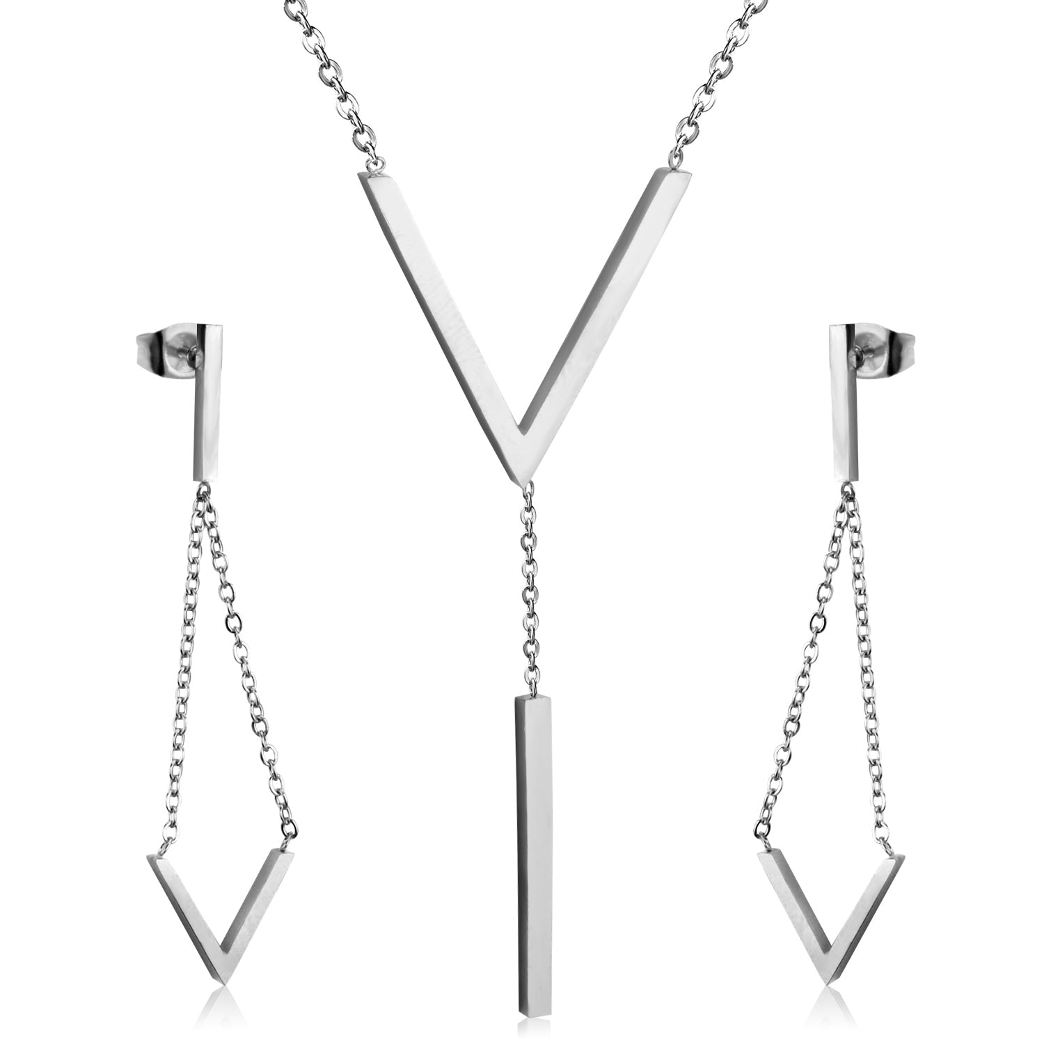 Steel/Gold/Rose Gold Glossy V-Shape Jewelry Set asonjewelry