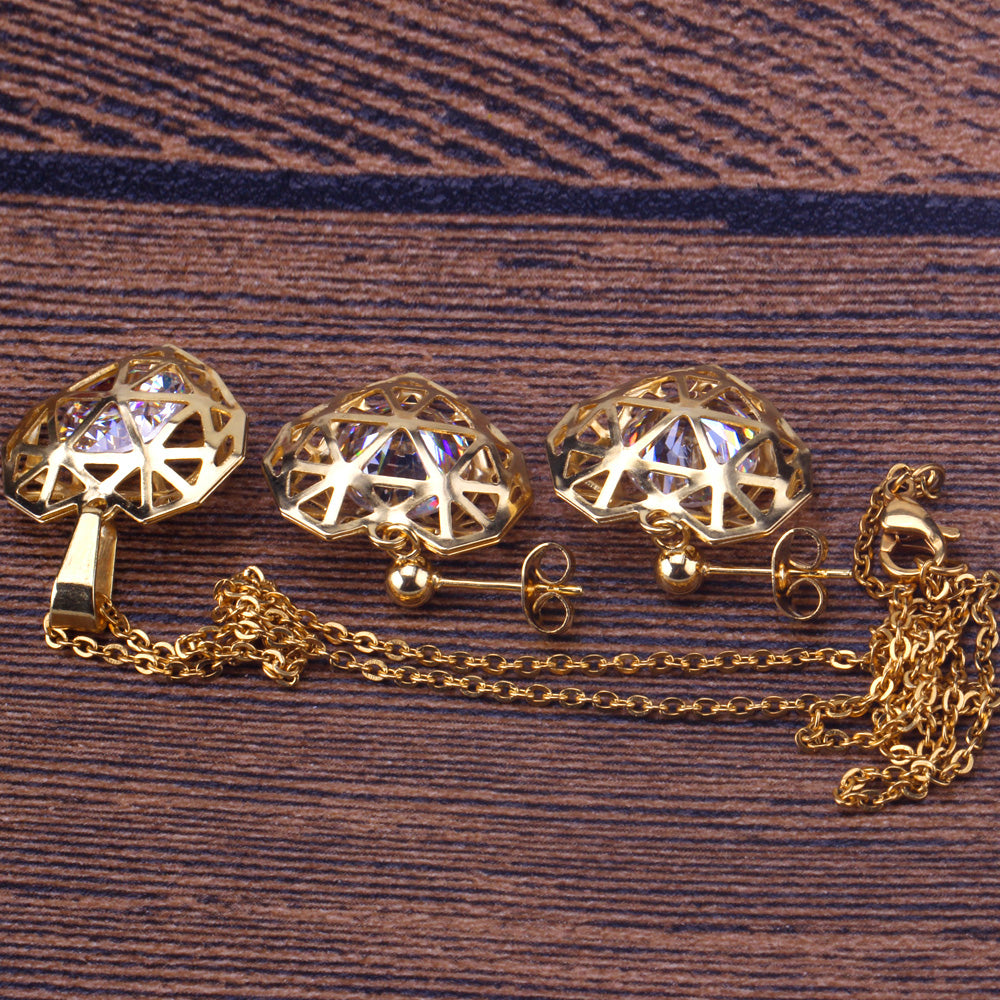 Gold/Steel Heart Mesh Wispy Heart Inside + Diamond Jewelry Set asonjewelry