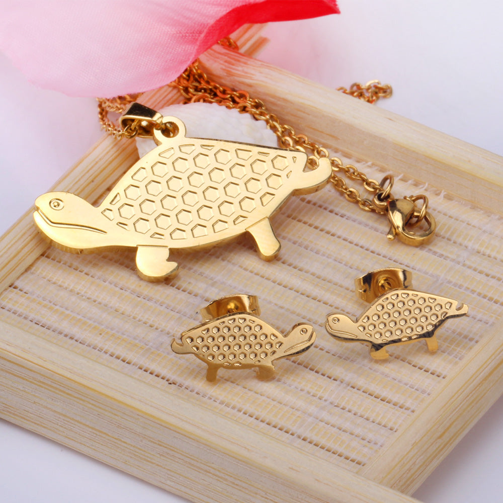 Gold/steel color turtle's shell on the door is made by oil pressing process, beautiful design jewelry set. asonjewelry
