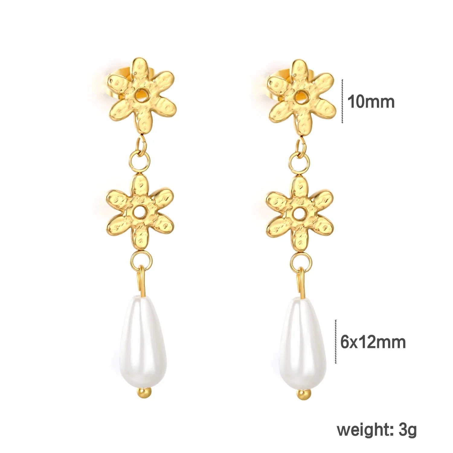 Gold Flower & Teardrop Faux Pearl Stud Earrings 10mm Floral Design 6*12mm Faux Pearl Minimalist Modern Alloy Gold Plated Earrings for Women Everyday Casual Wear asonjewelry