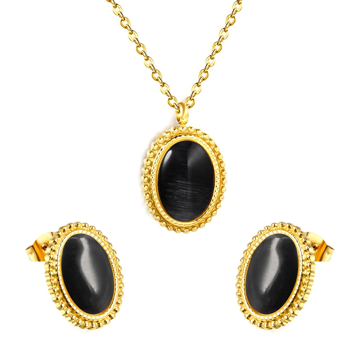 15.2*19.2mm Lace Oval with White/Green/Black/Red Cat's Eye Stone Set asonjewelry