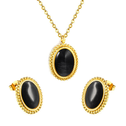 15.2*19.2mm Lace Oval with White/Green/Black/Red Cat's Eye Stone Set asonjewelry