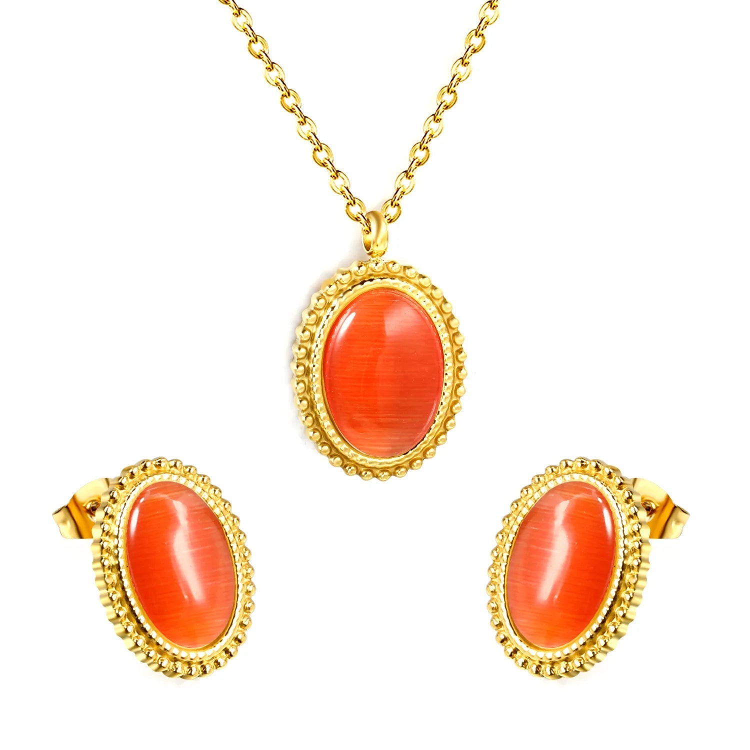 15.2*19.2mm Lace Oval with White/Green/Black/Red Cat's Eye Stone Set asonjewelry