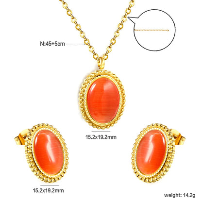 15.2*19.2mm Lace Oval with White/Green/Black/Red Cat's Eye Stone Set asonjewelry