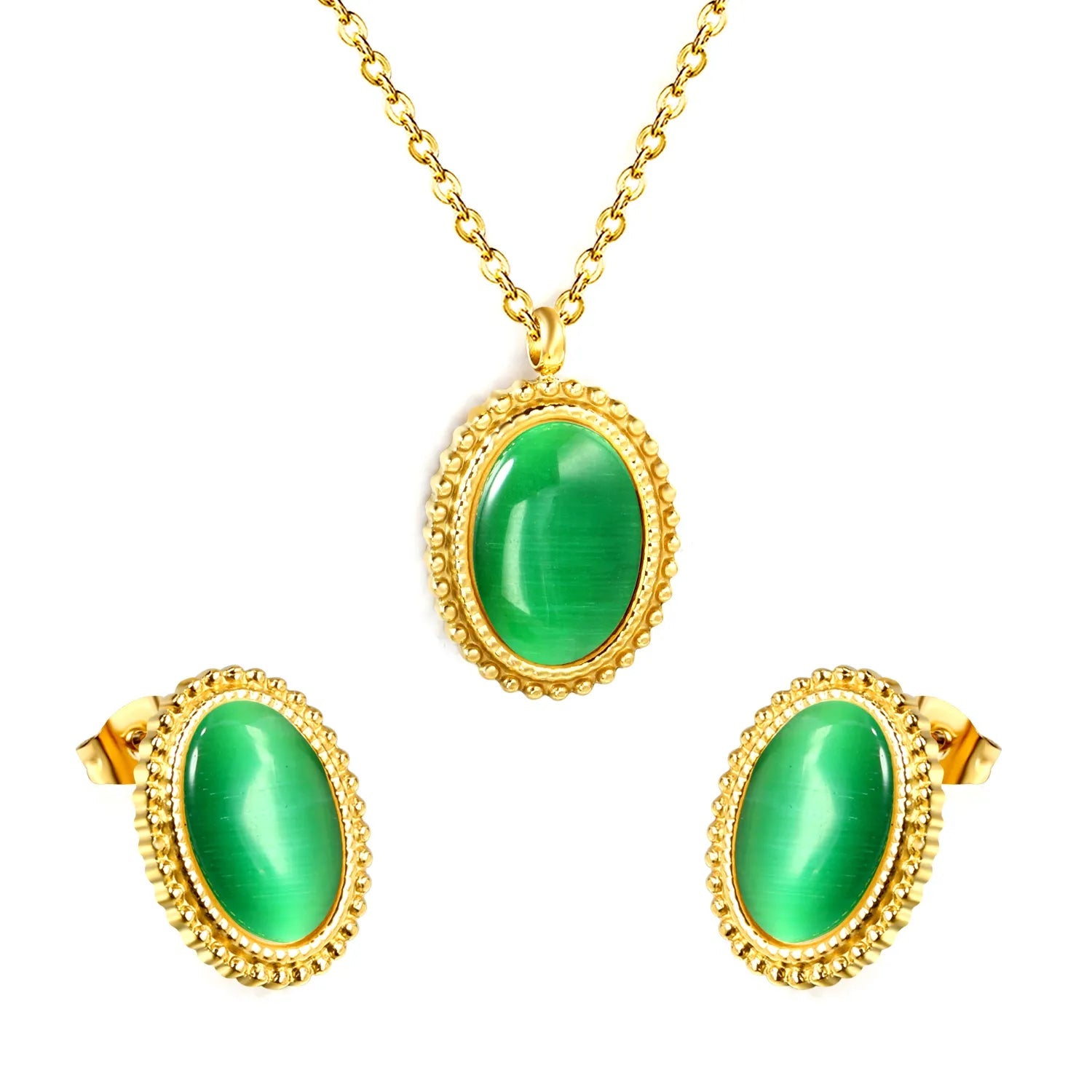 15.2*19.2mm Lace Oval with White/Green/Black/Red Cat's Eye Stone Set asonjewelry