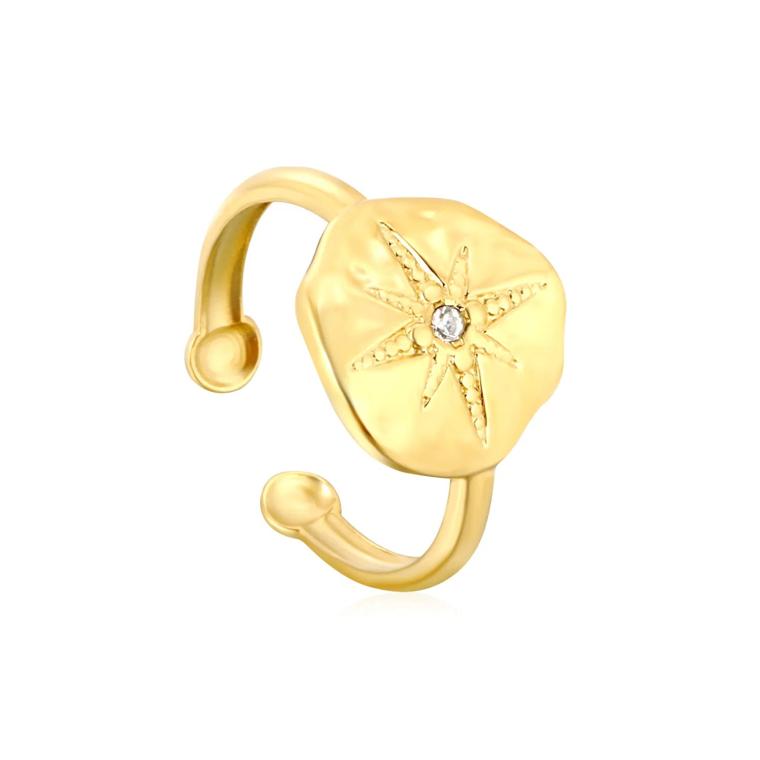 13.5mm high, octagonal star-shaped ring with diamonds, open design, gold color, size 8# asonjewelry