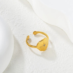 13.5mm high, octagonal star-shaped ring with diamonds, open design, gold color, size 8# asonjewelry