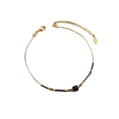 5mm Redstone/Blackstone/Greenstone/Purple Stone Anklet Gold 0.6mm Cross Chain 20+5cm + 4*10mm Oval Tag asonjewelry