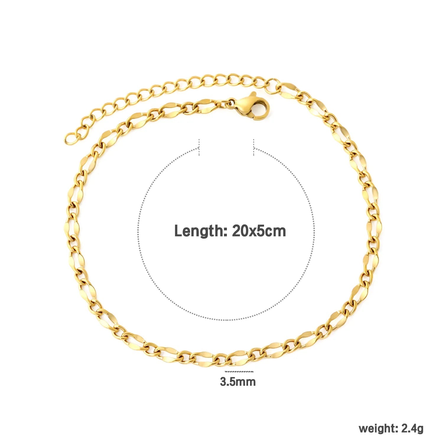 Chic Gold Anklet 3.5mm Cross Lip Chain, 20+5cm Adjustable Length Hypoallergenic Foot Jewelry for Women Perfect for Beach Vacation and Daily Wear asonjewelry