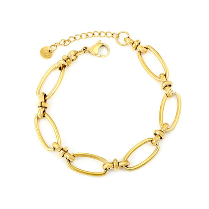 Width: 9.65mm, Thickness: 2mm, Length of Cross Chain: 18+3cm+6mm, Round Tail Design, Bracelet, Steel Color/Golden asonjewelry