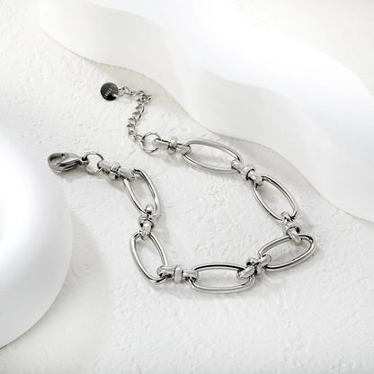 Width: 9.65mm, Thickness: 2mm, Length of Cross Chain: 18+3cm+6mm, Round Tail Design, Bracelet, Steel Color/Golden asonjewelry