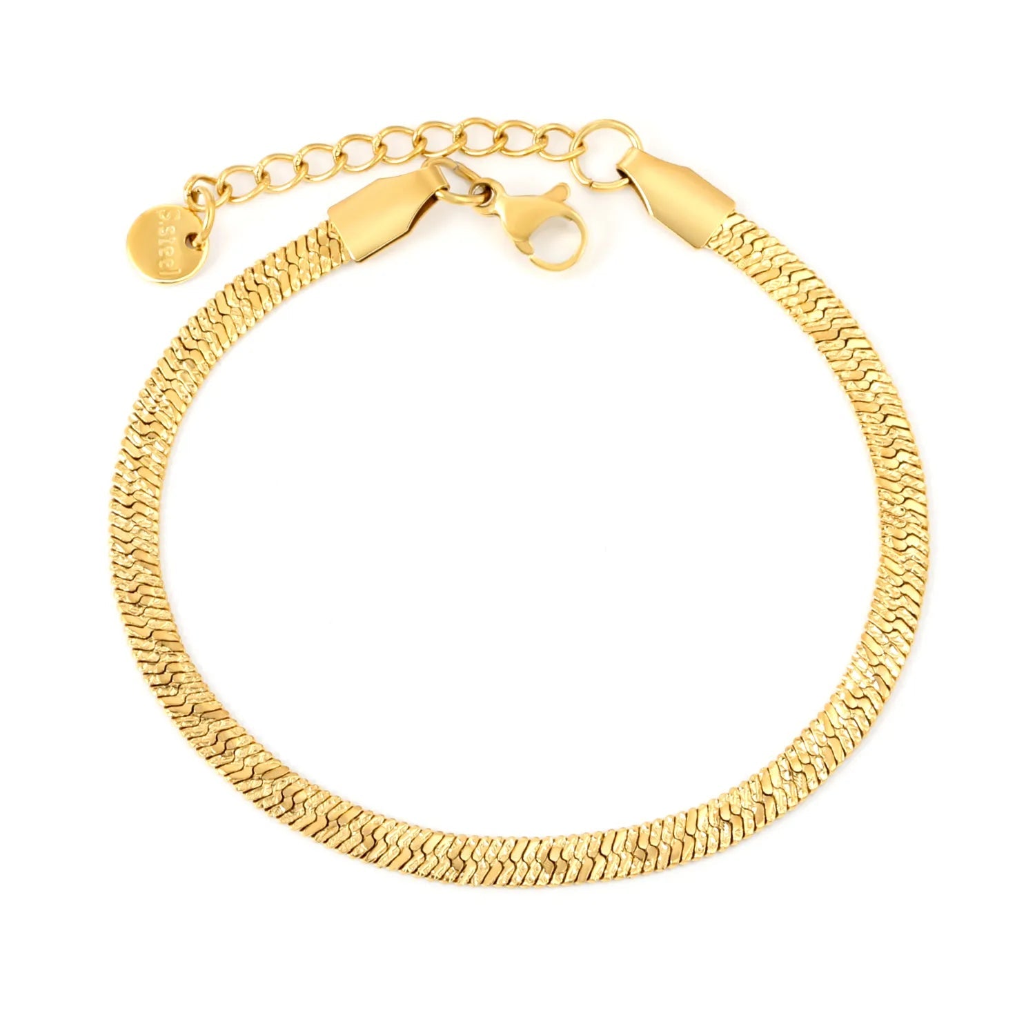 4.0 Snake Pattern Blade Chain 17+3cm+6mm Round Tail Brand Hand Chain Steel/Gold asonjewelry