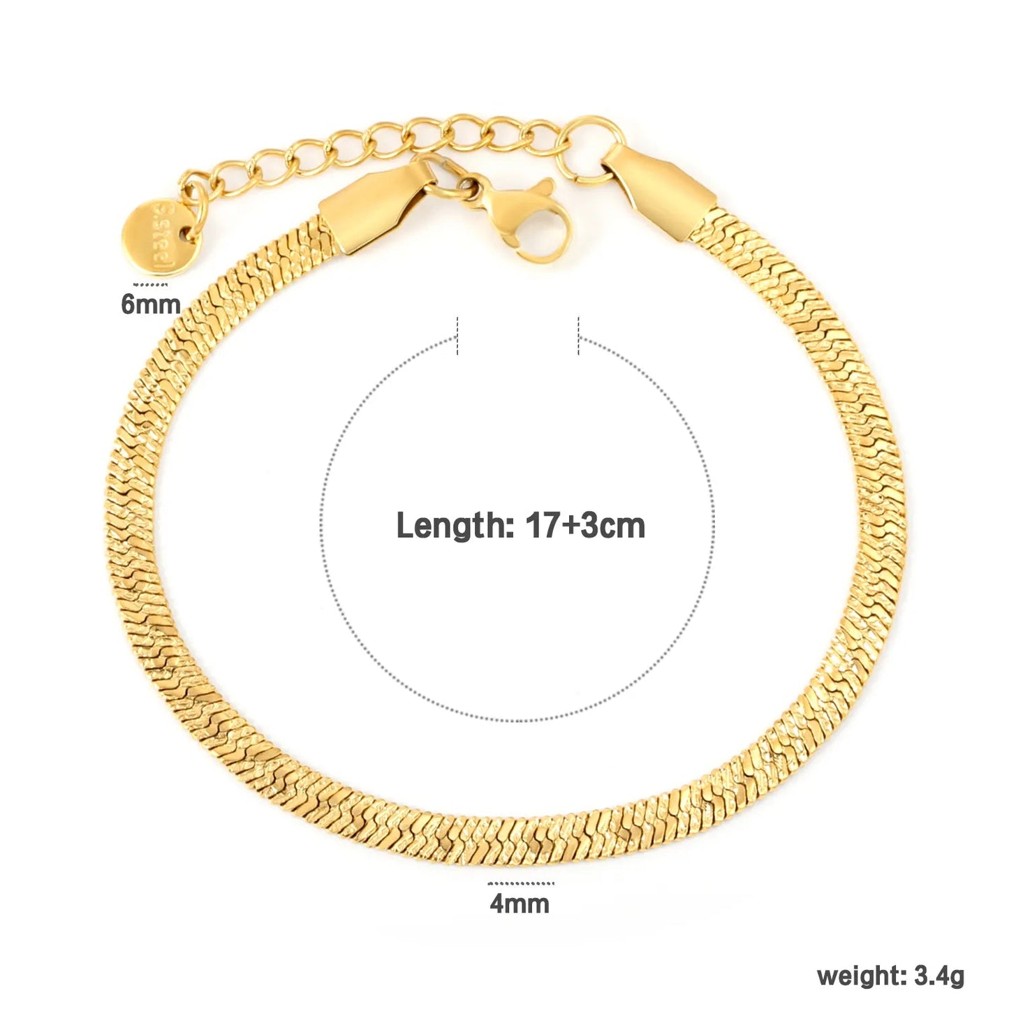 4.0 Snake Pattern Blade Chain 17+3cm+6mm Round Tail Brand Hand Chain Steel/Gold asonjewelry