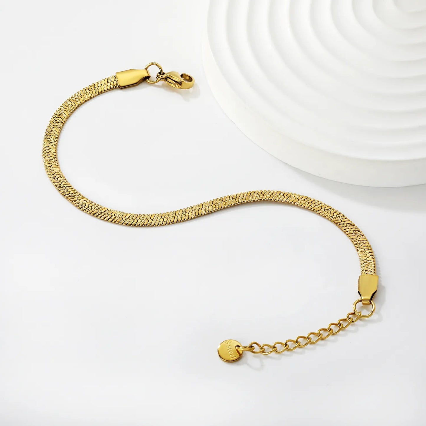 4.0 Snake Pattern Blade Chain 17+3cm+6mm Round Tail Brand Hand Chain Steel/Gold asonjewelry