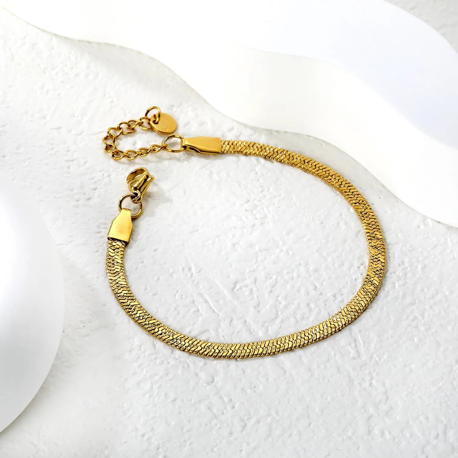 4.0 Snake Pattern Blade Chain 17+3cm+6mm Round Tail Brand Hand Chain Steel/Gold asonjewelry