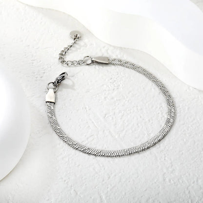 4.0 Snake Pattern Blade Chain 17+3cm+6mm Round Tail Brand Hand Chain Steel/Gold asonjewelry