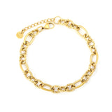 Width 8mm thickness 2mm oval shape with aspect ratio 3:1 embossed chain 18+3cm+6mm round end tag bracelet steel color/golden