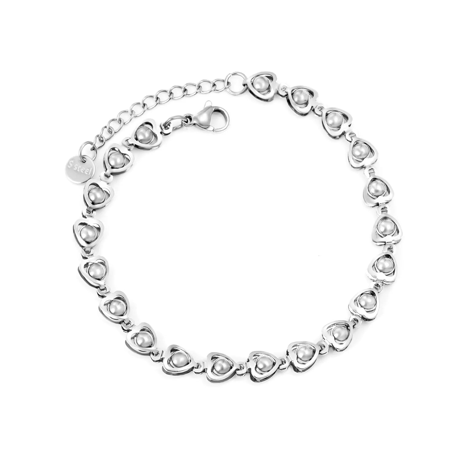 Heart-shaped clasp bead necklace, 6mm wide, 4mm thick, 18+3cm in length, 6mm round tail tag. Hand chain. Steel color/Gold. asonjewelry