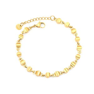 Width 5mm, thickness 5mm, special-shaped bead-link chain, 18+3cm+6mm round tail label, bracelet, steel color/golden