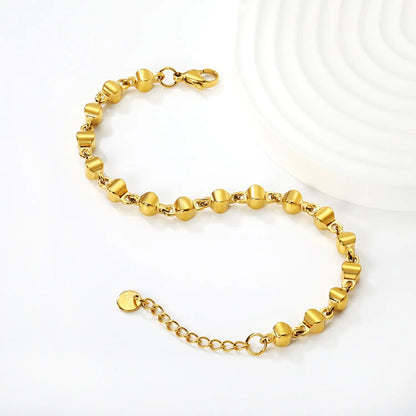 Width 5mm, thickness 5mm, special-shaped bead-link chain, 18+3cm+6mm round tail label, bracelet, steel color/golden asonjewelry