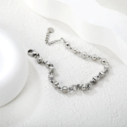 Width 5mm, thickness 5mm, special-shaped bead-link chain, 18+3cm+6mm round tail label, bracelet, steel color/golden asonjewelry