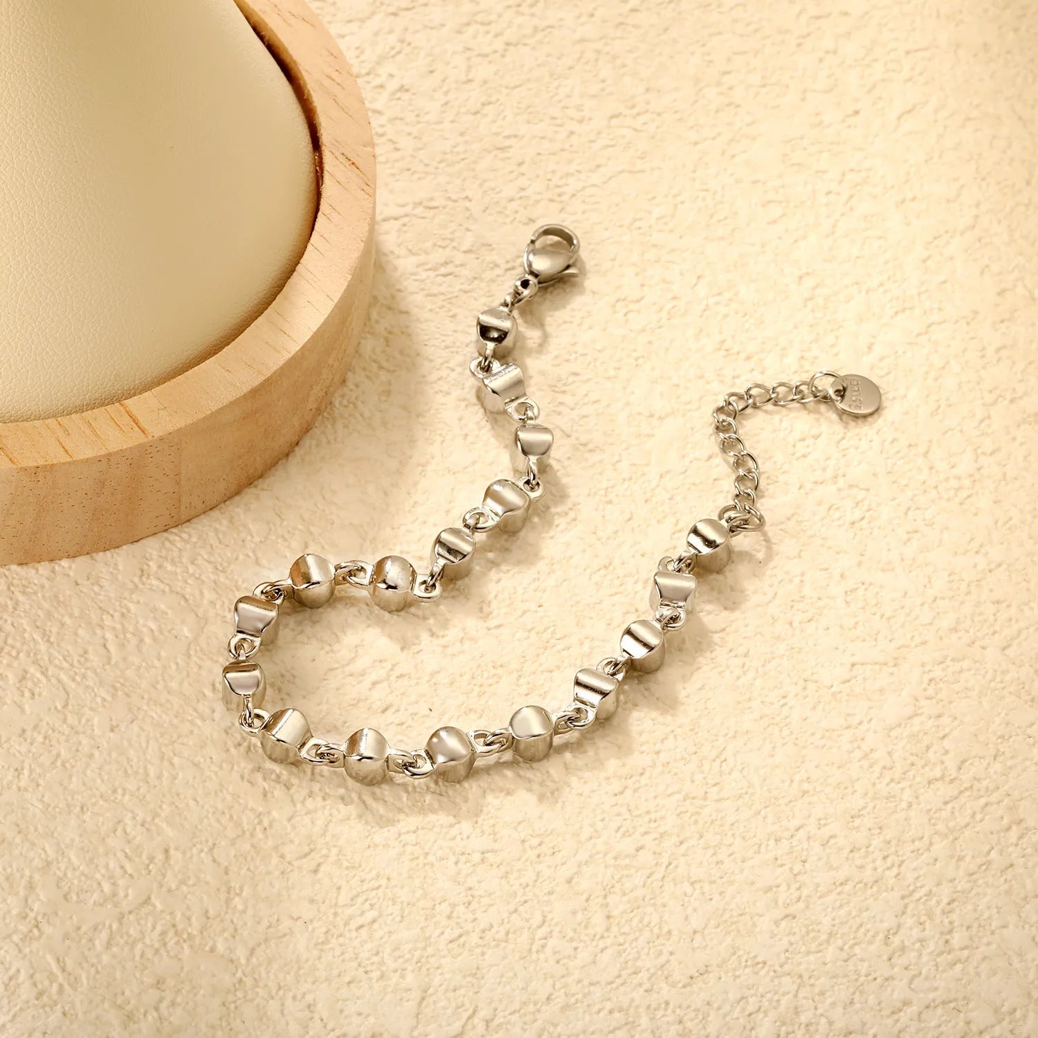 Width 5mm, thickness 5mm, special-shaped bead-link chain, 18+3cm+6mm round tail label, bracelet, steel color/golden asonjewelry
