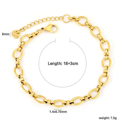 Width 7mm, thickness 1.4mm, oval chain, 18+3cm+6mm round end, brand name, bracelet, steel color/golden color asonjewelry
