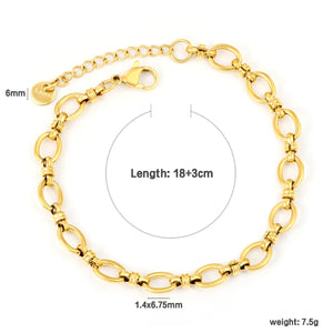 Width 7mm, thickness 1.4mm, oval chain, 18+3cm+6mm round end, brand name, bracelet, steel color/golden color asonjewelry