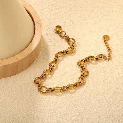 Width 7mm, thickness 1.4mm, oval chain, 18+3cm+6mm round end, brand name, bracelet, steel color/golden color asonjewelry