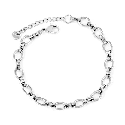 Width 7mm, thickness 1.4mm, oval chain, 18+3cm+6mm round end, brand name, bracelet, steel color/golden color asonjewelry