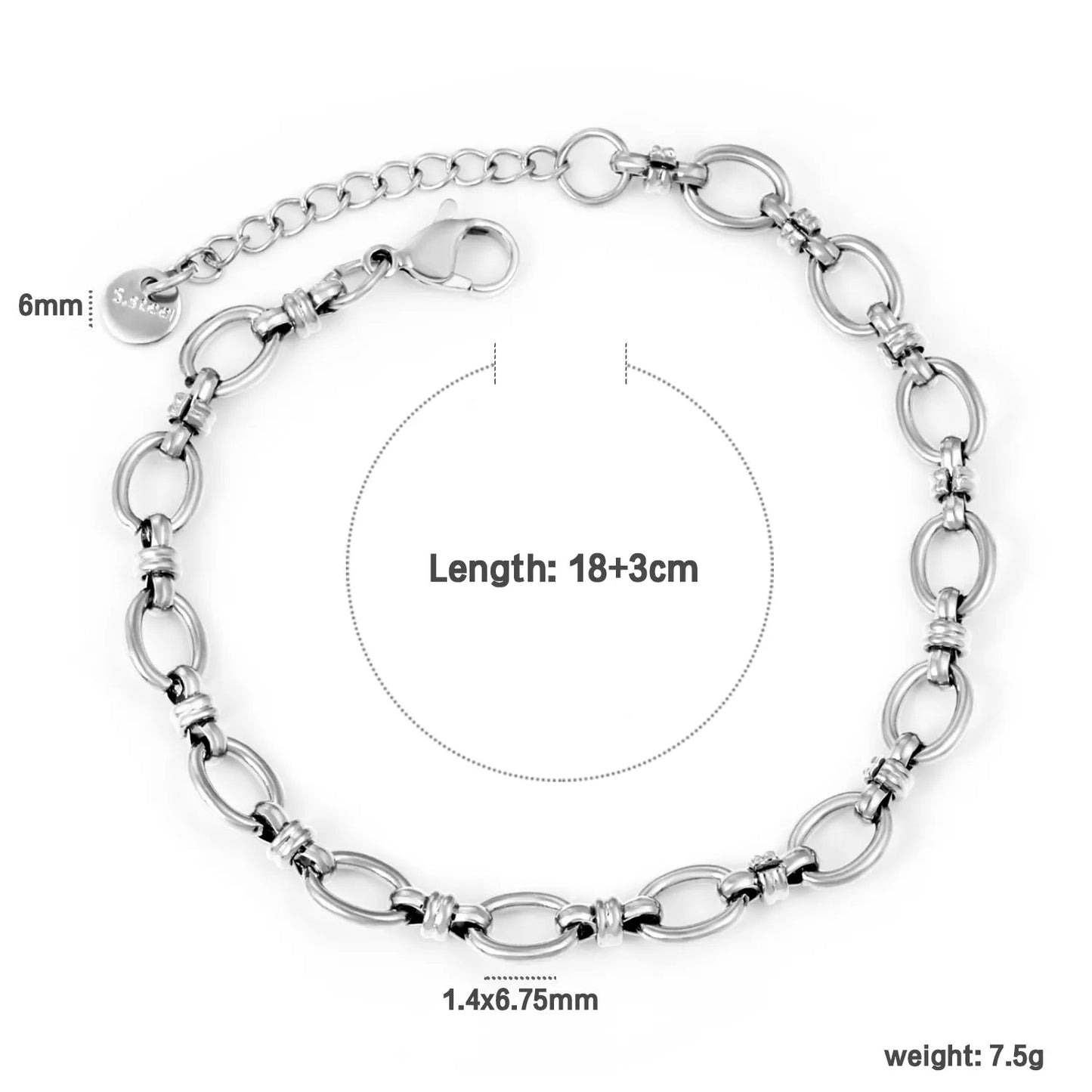 Width 7mm, thickness 1.4mm, oval chain, 18+3cm+6mm round end, brand name, bracelet, steel color/golden color asonjewelry