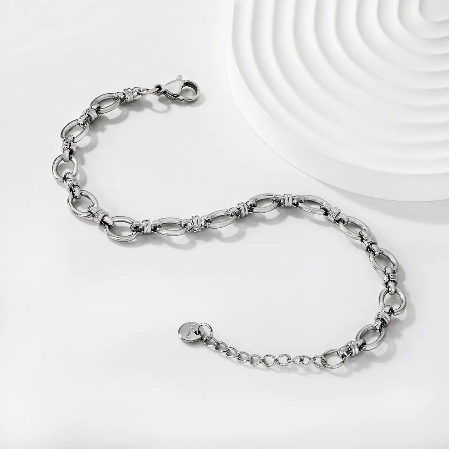 Width 7mm, thickness 1.4mm, oval chain, 18+3cm+6mm round end, brand name, bracelet, steel color/golden color asonjewelry